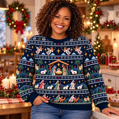 Nativity Scene Ugly Christmas Sweater – Jesus Birth Christian Faith Holiday Sweater