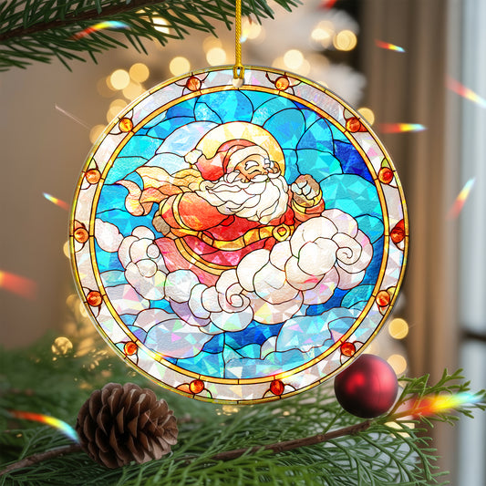 Stained Glass Santa Claus Holographic Christmas Ornament | Festive Holiday Keepsake | Jolly Tree Decoration