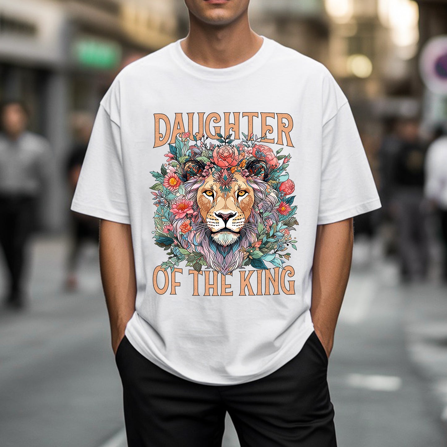 "Daughter of the King" Lion & Floral Christian T-Shirt | Faith Guided Life Apparel