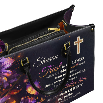 Trust In The Lord Proverbs 3:5-6 He Shall Direct Thy Paths Personalized Faith Leather Handbag