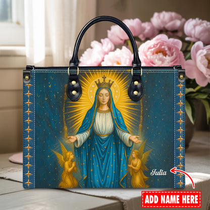 Miraculous Medal Blessed Virgin Mary Immaculate Conception Personalized Leather Handbag