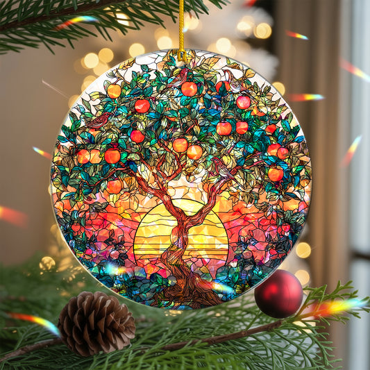 Tree of Life Stained Glass Holographic Christmas Ornament | Symbol of Family & Connection | Spiritual Keepsake Decoration