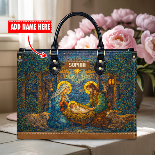 Personalized Stained Glass Nativity Christian Handbag – Twill Faux Leather & PU Leather