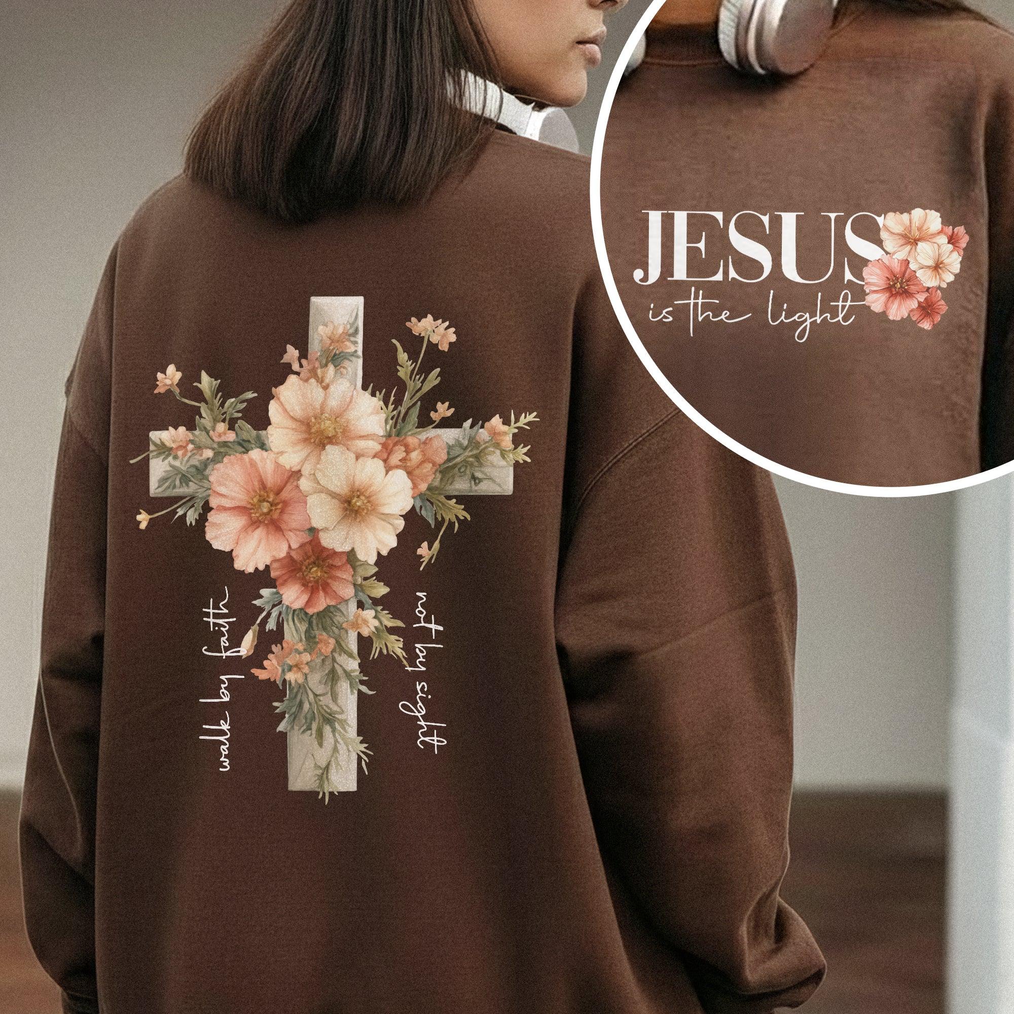 Jesus Is The Light Floral Cross Designs - Faith Floral - Unisex Tshirt / Hoodie / Sweatshirt - Faith Guided Life