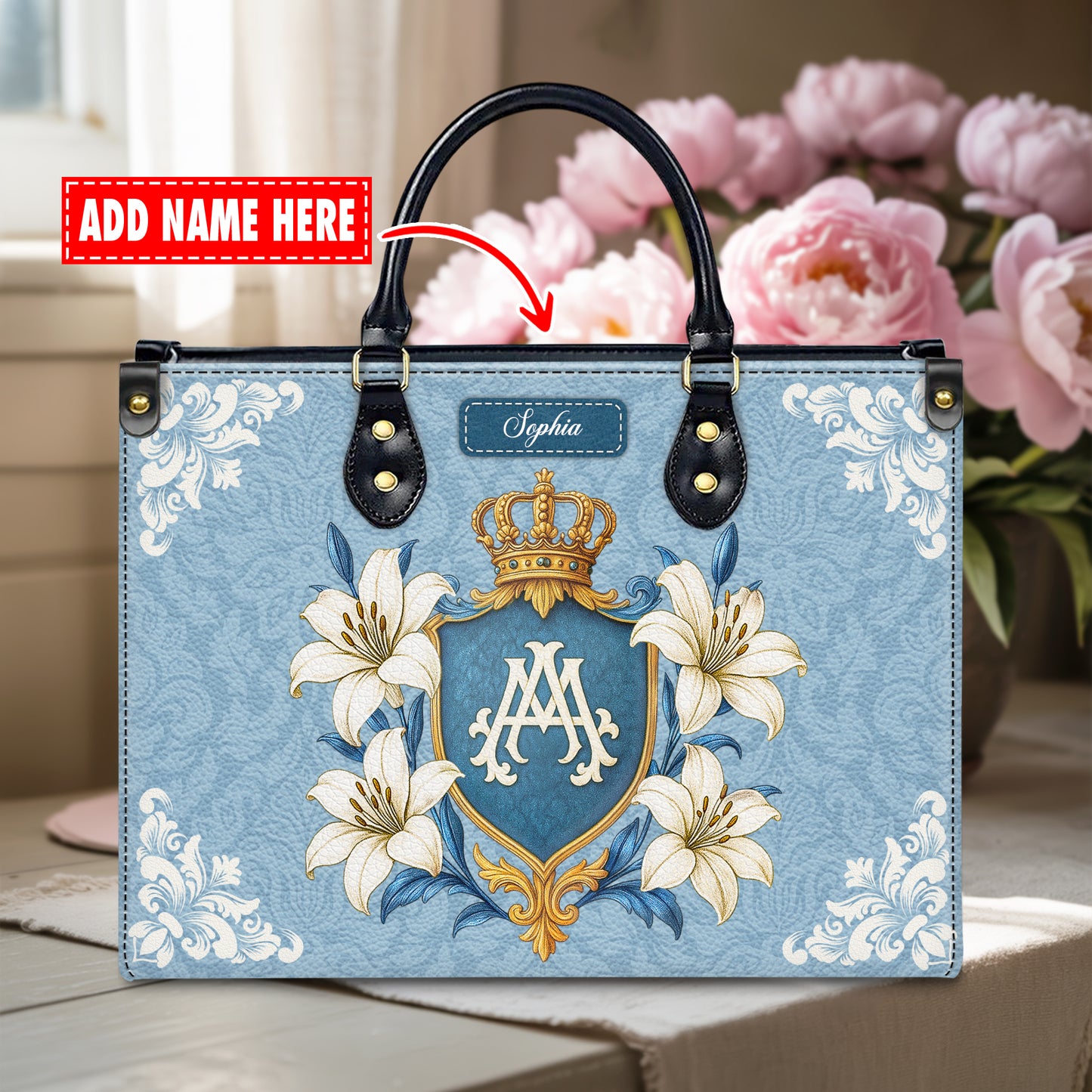 Ave Maria Crown Of Grace Personalized Leather Handbag