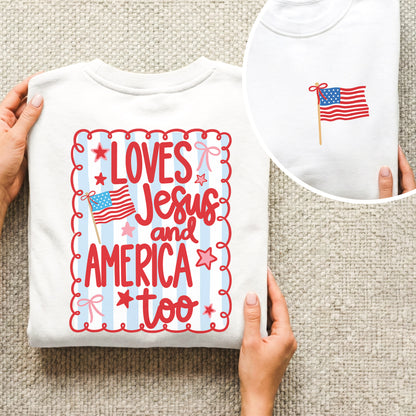 Loves Jesus and America Patriotic Graphic – Two Sides – Unisex Tshirt /Hoodie/Sweatshirt