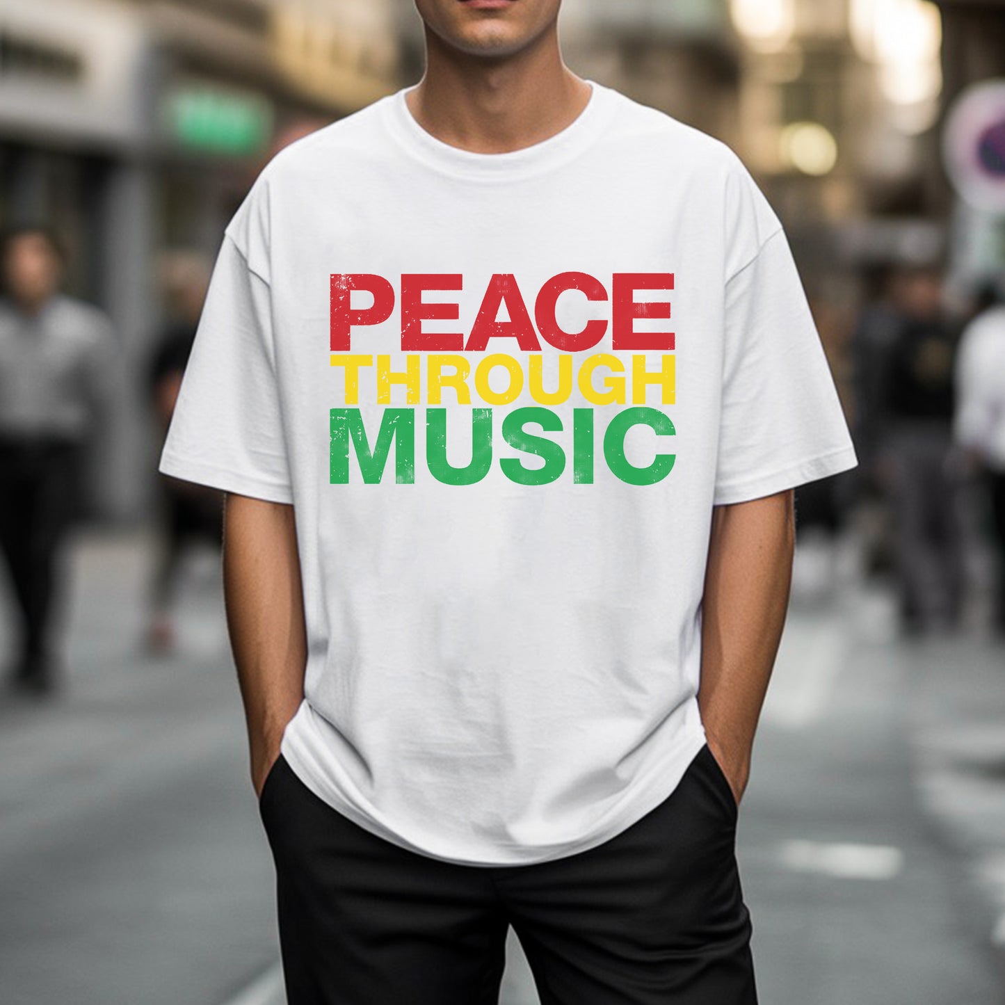 Peace Through Music T-Shirt - Rastafarian Colors Unity Declaration