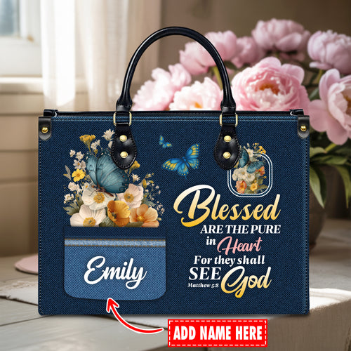 Blessed Are The Pure In Heart Matthew 5:8 Personalized Leather Handbag