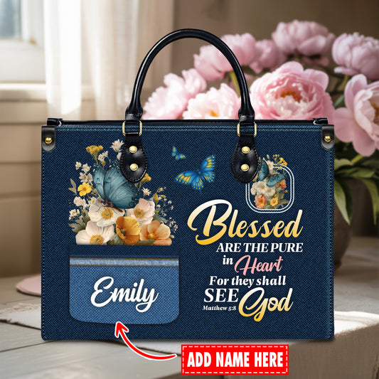 Blessed Are The Pure In Heart Matthew 5:8 Personalized Leather Handbag