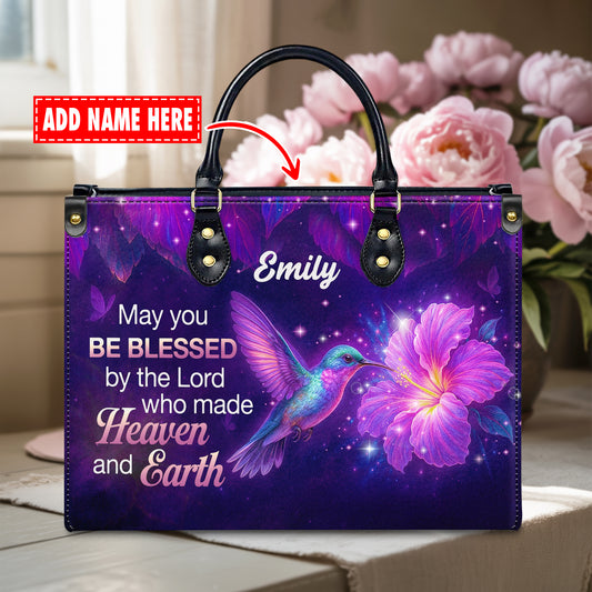 May You Be Blessed Hummingbird Personalized Leather Handbag