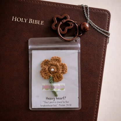 Encouragement Scripture Flower Keychain – Handmade Crochet - Faith Guided Life