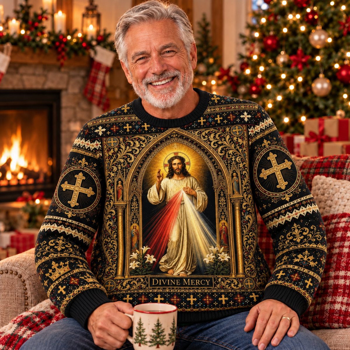 Divine Mercy Jesus Christmas Sweater – Catholic Christian Faith Holiday Sweater
