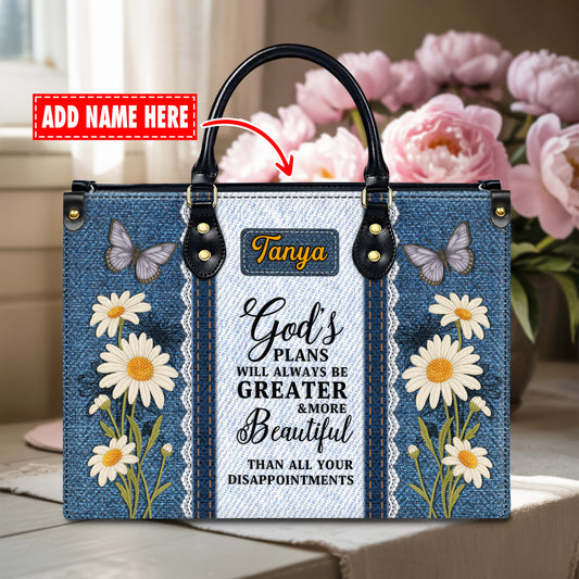 God's Plans Will Always Be Greater Than Your Disappointments Personalized Leather Handbag