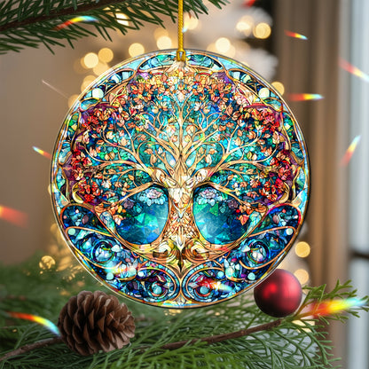 Tree of Life Stained Glass Holographic Christmas Ornament | Symbol of Family & Connection | Spiritual Keepsake Decoration