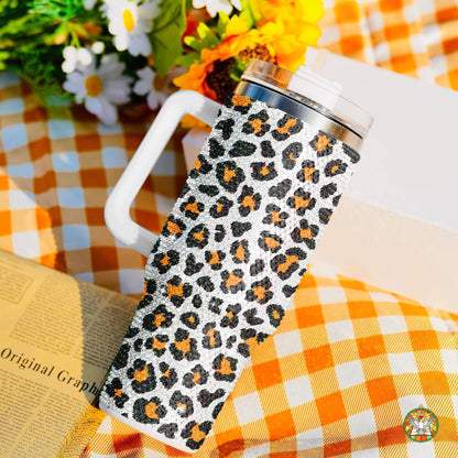 Black Cat Halloween Bling Diamond Tumbler 40oz - Sparkling Spooky Rhinestone Cup