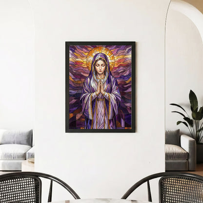Jesus/ Virgin Mary Prayer Stained Glass Christian Wall Art Poster/Canvas