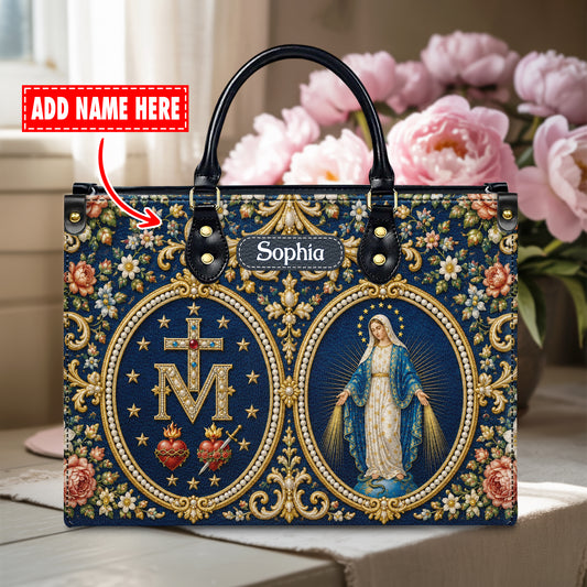 Personalized Virgin Mary Catholic Handbag – Twill Faux Leather & PU Leather