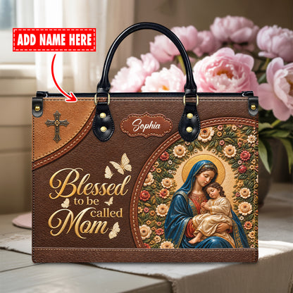 Personalized Blessed Mom Christian Handbag – Twill Faux Leather & PU Leather