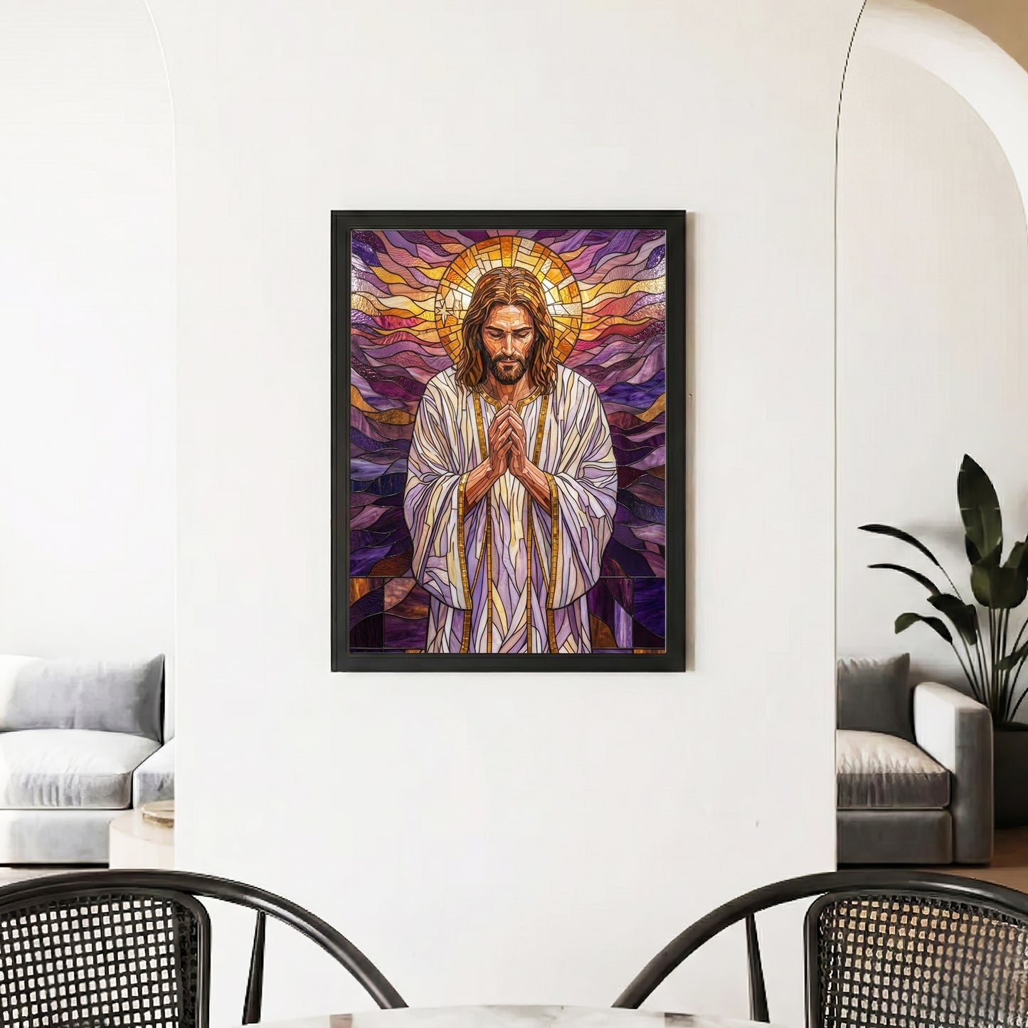 Jesus/ Virgin Mary Prayer Stained Glass Christian Wall Art Poster/Canvas