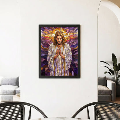 Jesus/ Virgin Mary Prayer Stained Glass Christian Wall Art Poster/Canvas