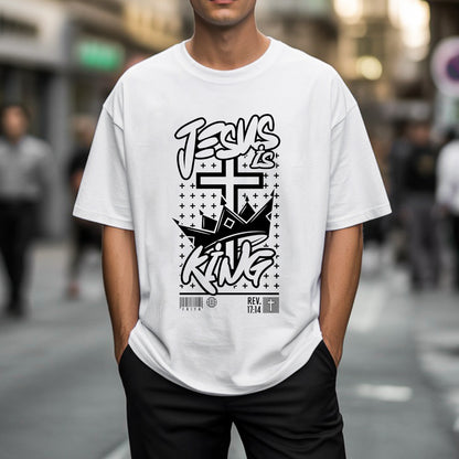 "Jesus is King" Crown Typography Christian T-Shirt | Faith Guided Life Apparel