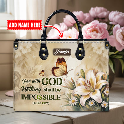 For With God Nothing Shall Be Impossible Luke 1:37 Personalized Leather Handbag