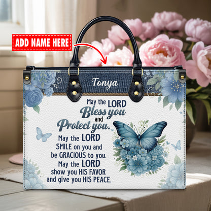 May The Lord Bless You Aaronic Blessing Numbers 6:24-26 Personalized Leather Handbag