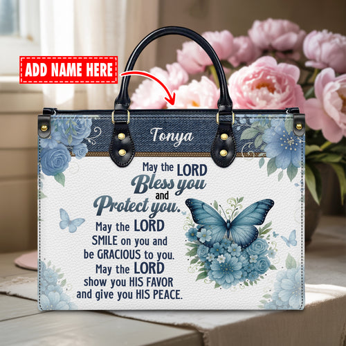 May The Lord Bless You Aaronic Blessing Numbers 6:24-26 Personalized Leather Handbag