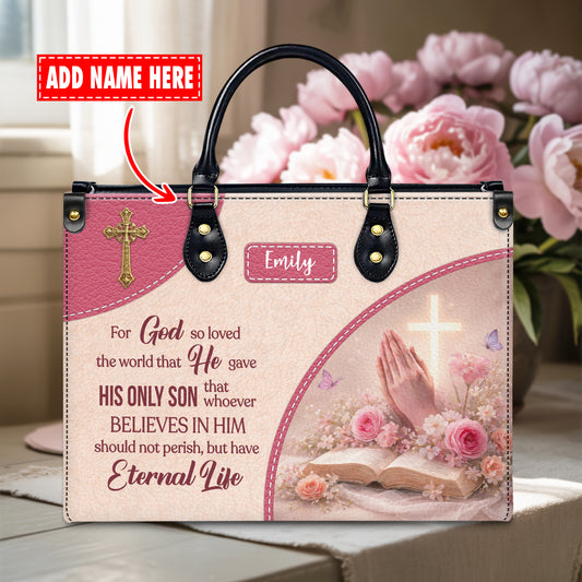 Personalized God So Loved The World Christian Handbag – Twill Faux Leather & PU Leather