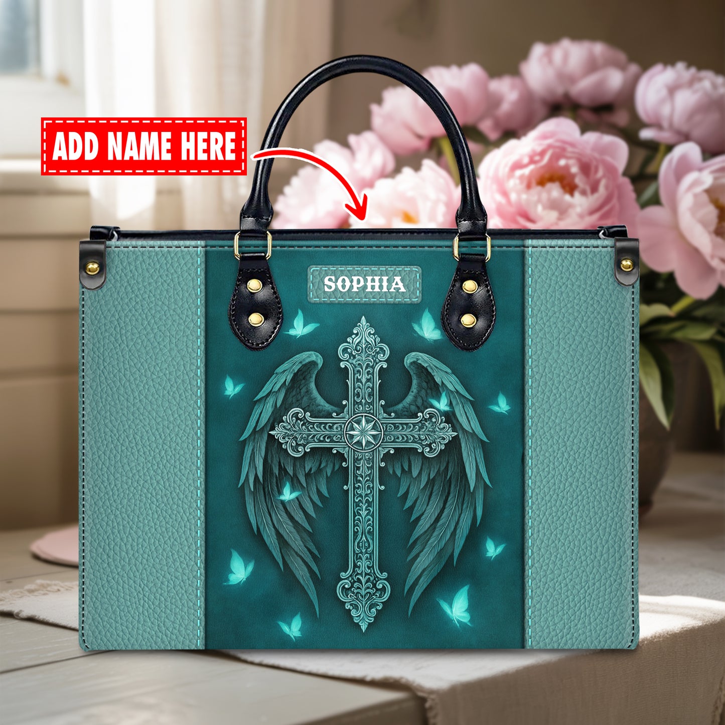 Guardian Angel Wings Cross Personalized Leather Handbag