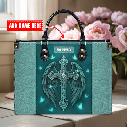 Guardian Angel Wings Cross Personalized Leather Handbag