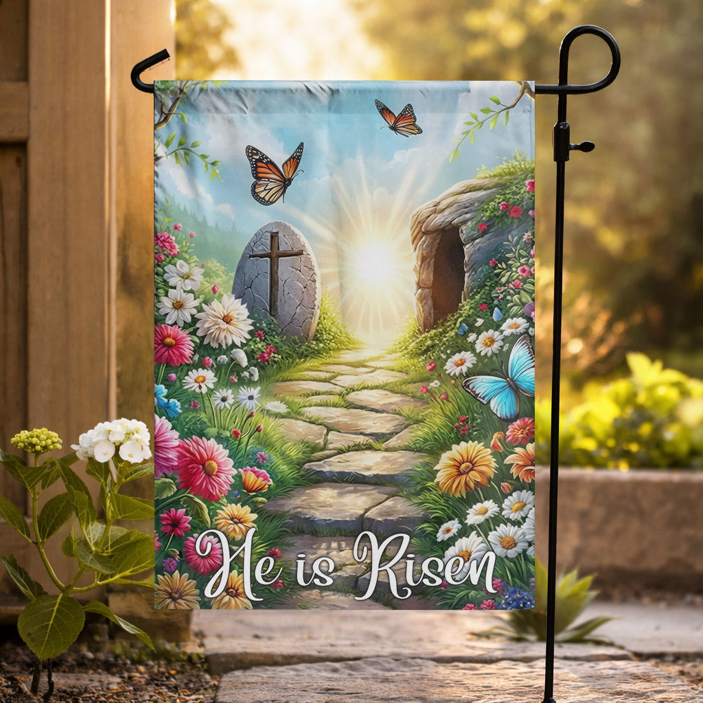 He Is Risen Empty Tomb Garden Flag