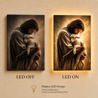 LED Jesus The Good Shepherd Canvas/Mica – Christian Wall Art with Hidden Backlight