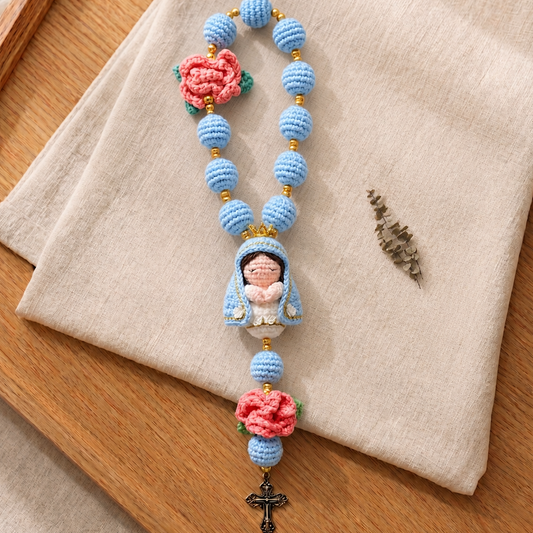 Handmade Crochet Rosary with Blessed Virgin Mary Figurine