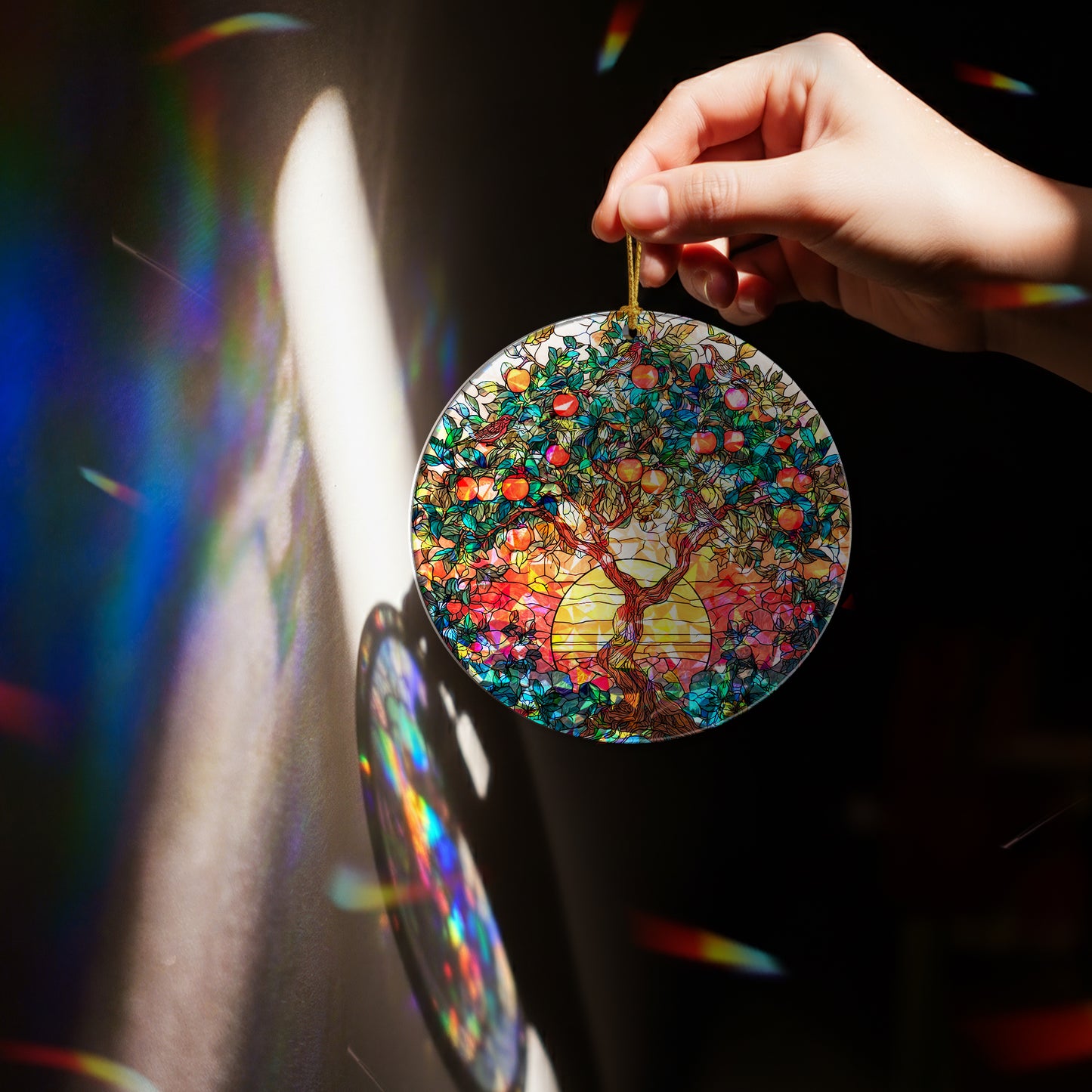 Tree of Life Stained Glass Holographic Christmas Ornament | Symbol of Family & Connection | Spiritual Keepsake Decoration