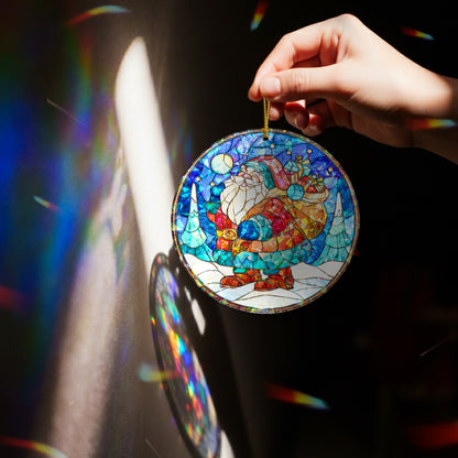 Stained Glass Santa Claus Holographic Christmas Ornament | Festive Holiday Keepsake | Jolly Tree Decoration