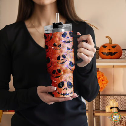 Pumpkin Halloween Bling Diamond Tumbler 40oz - Sparkling Spooky Rhinestone Cup