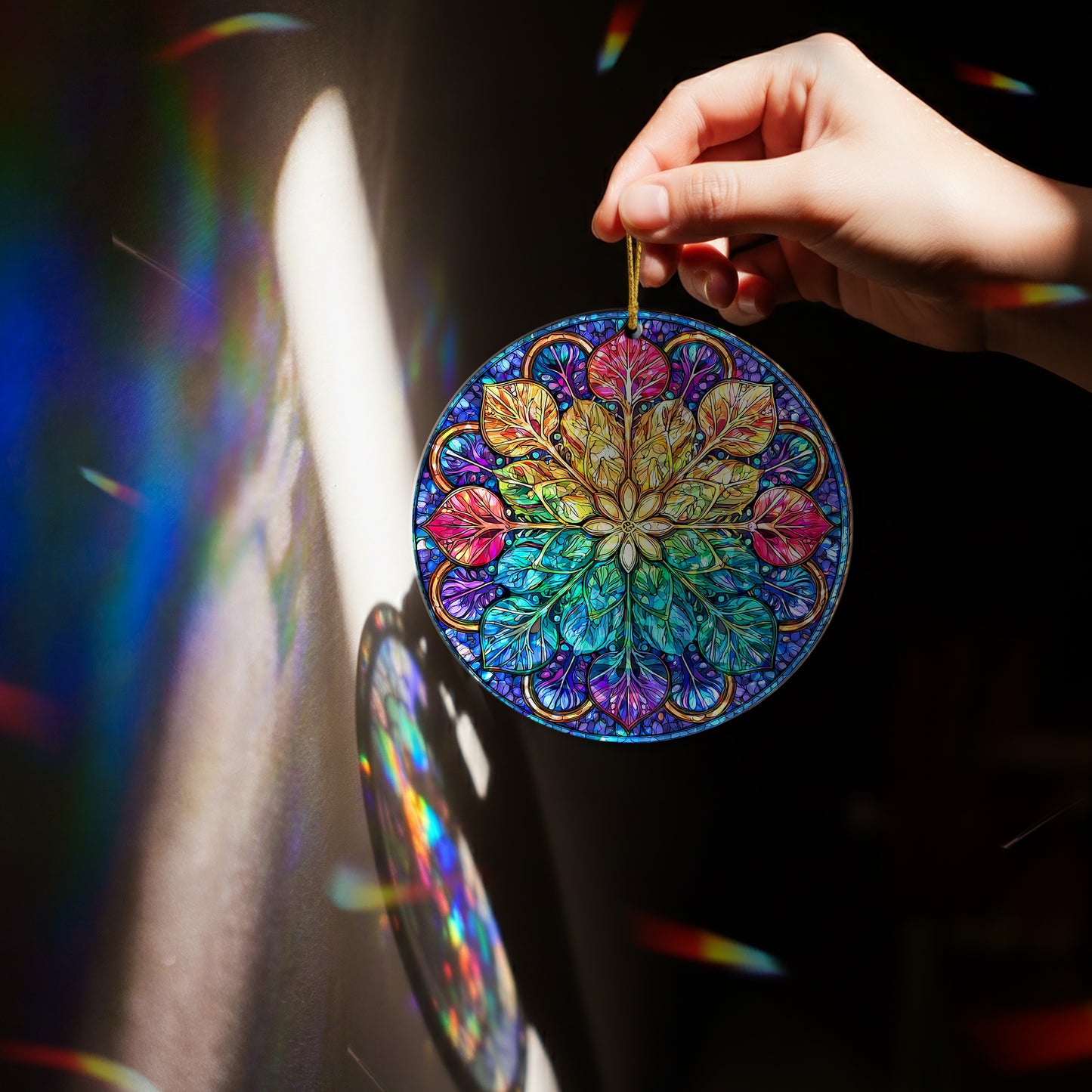 Stained Glass Mandala Holographic Christmas Ornament | Kaleidoscope of Color | Spiritual Harmony Keepsake