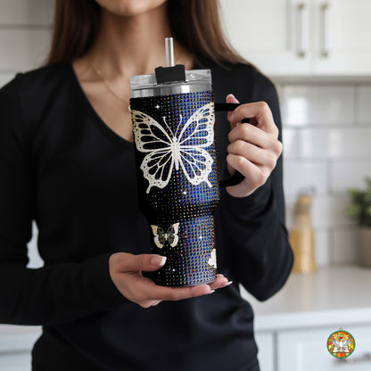Butterfly Black Bling Diamond Tumbler 40oz - Sparkling Transformation Rhinestone Cup