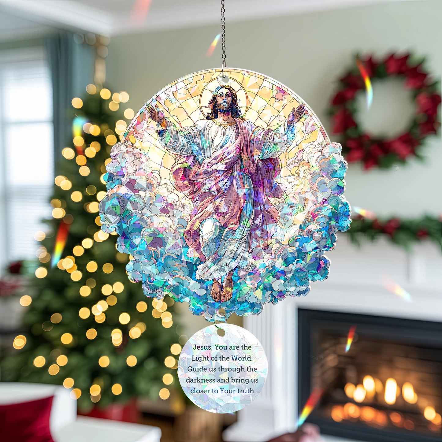 "Light of the World” Holo Acrylic 2-Layer Ornament with Prayer Tag