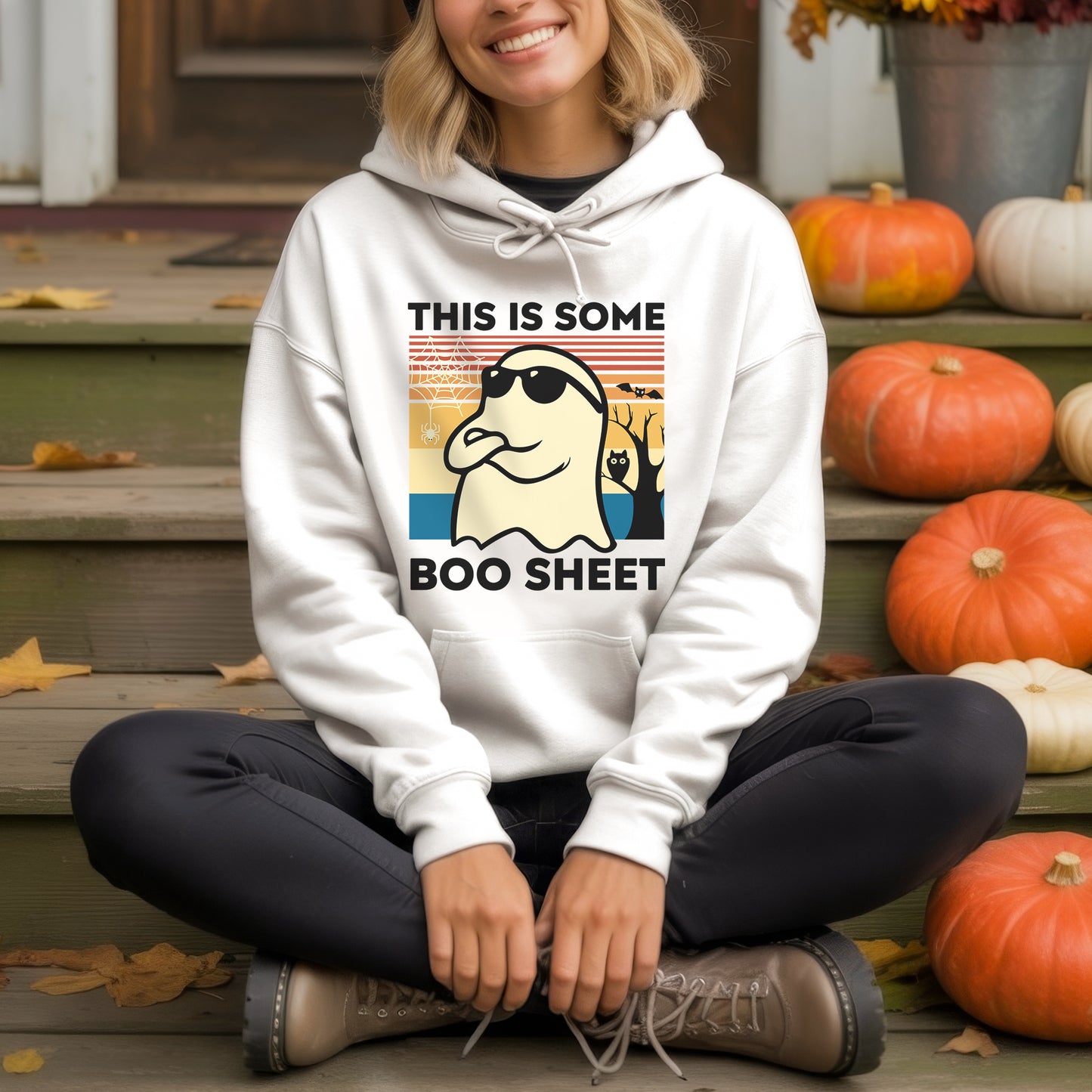 This Is Some Boo Sheet Funny Ghost Halloween T-Shirt - Vintage Sunset Spooky Season Humor Tee