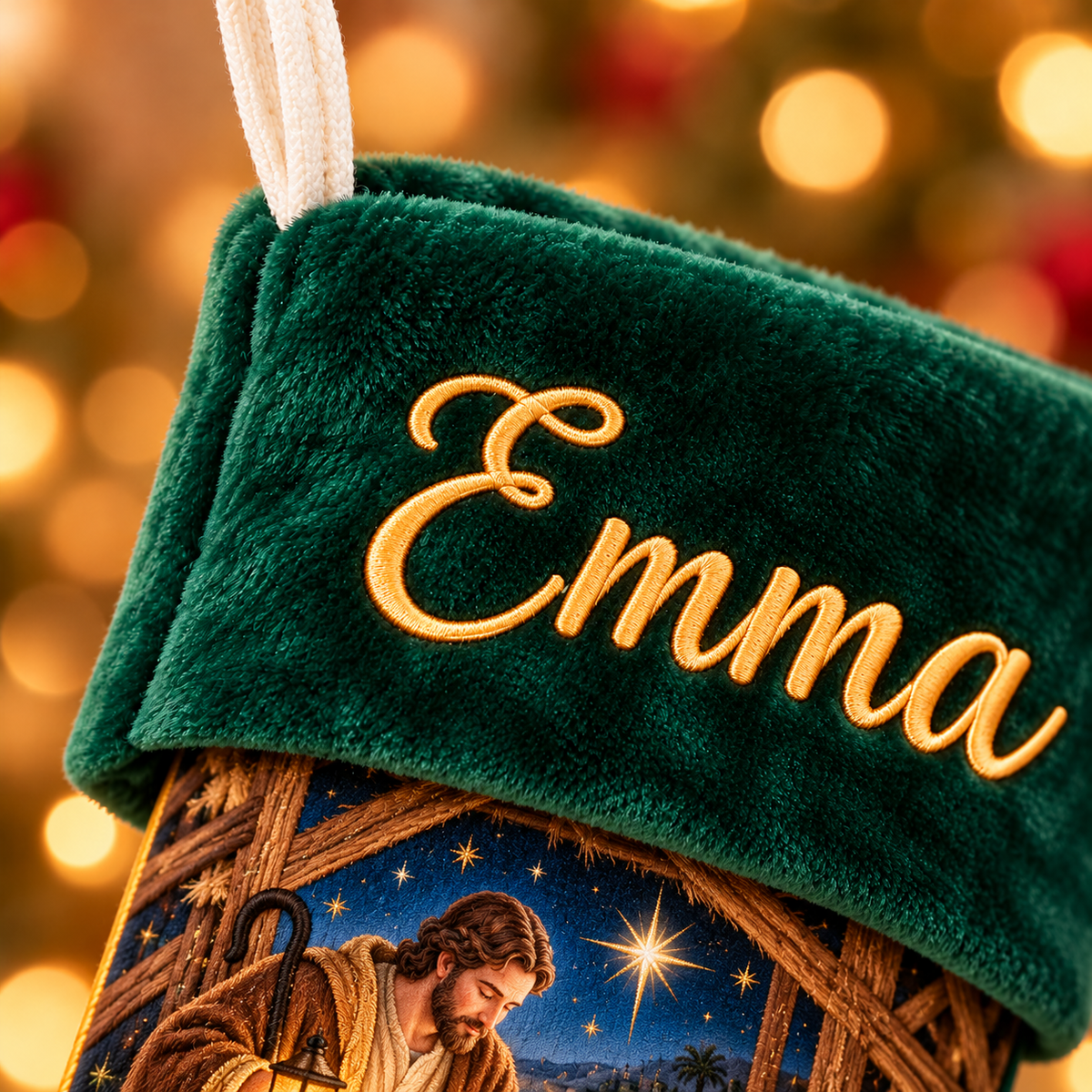 Personalized Christian Christmas Stocking – Custom Name Nativity & Virgin Mary Stocking, Religious Holiday Fireplace Decor & Family Gift