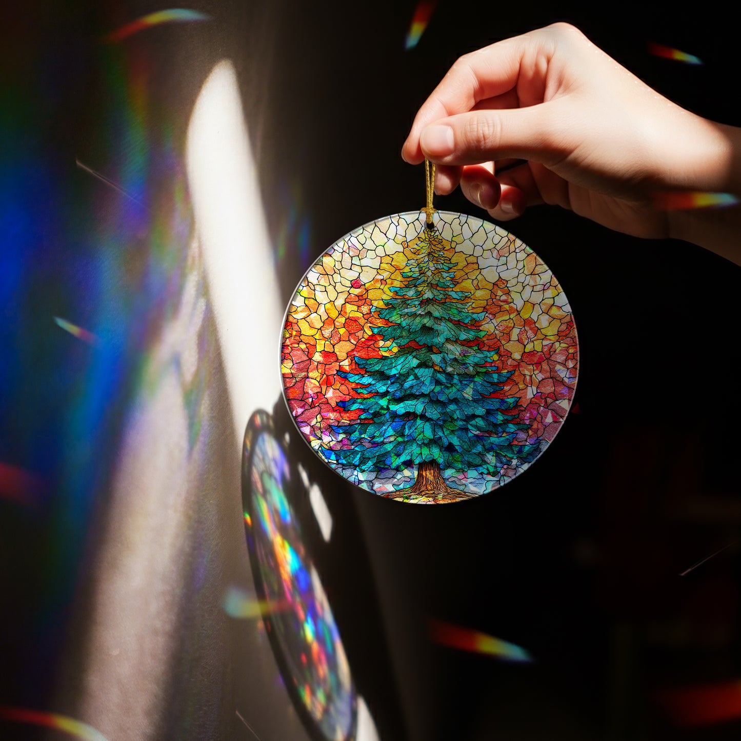 Stained Glass Christmas Tree Holographic Ornament | Festive Holiday Keepsake | Winter Glow Decoration