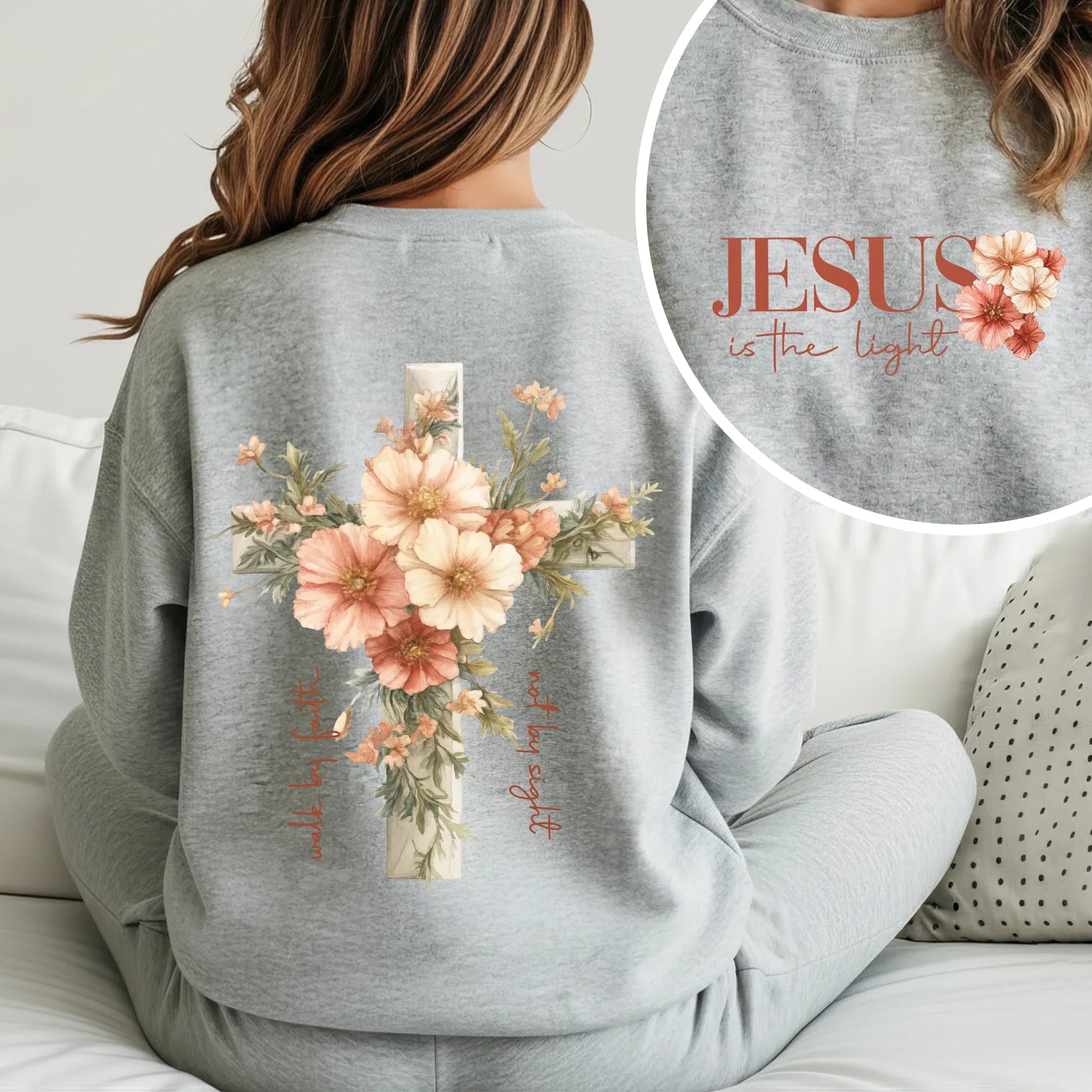 Jesus Is The Light Floral Cross Designs - Faith Floral - Unisex Tshirt / Hoodie / Sweatshirt - Faith Guided Life