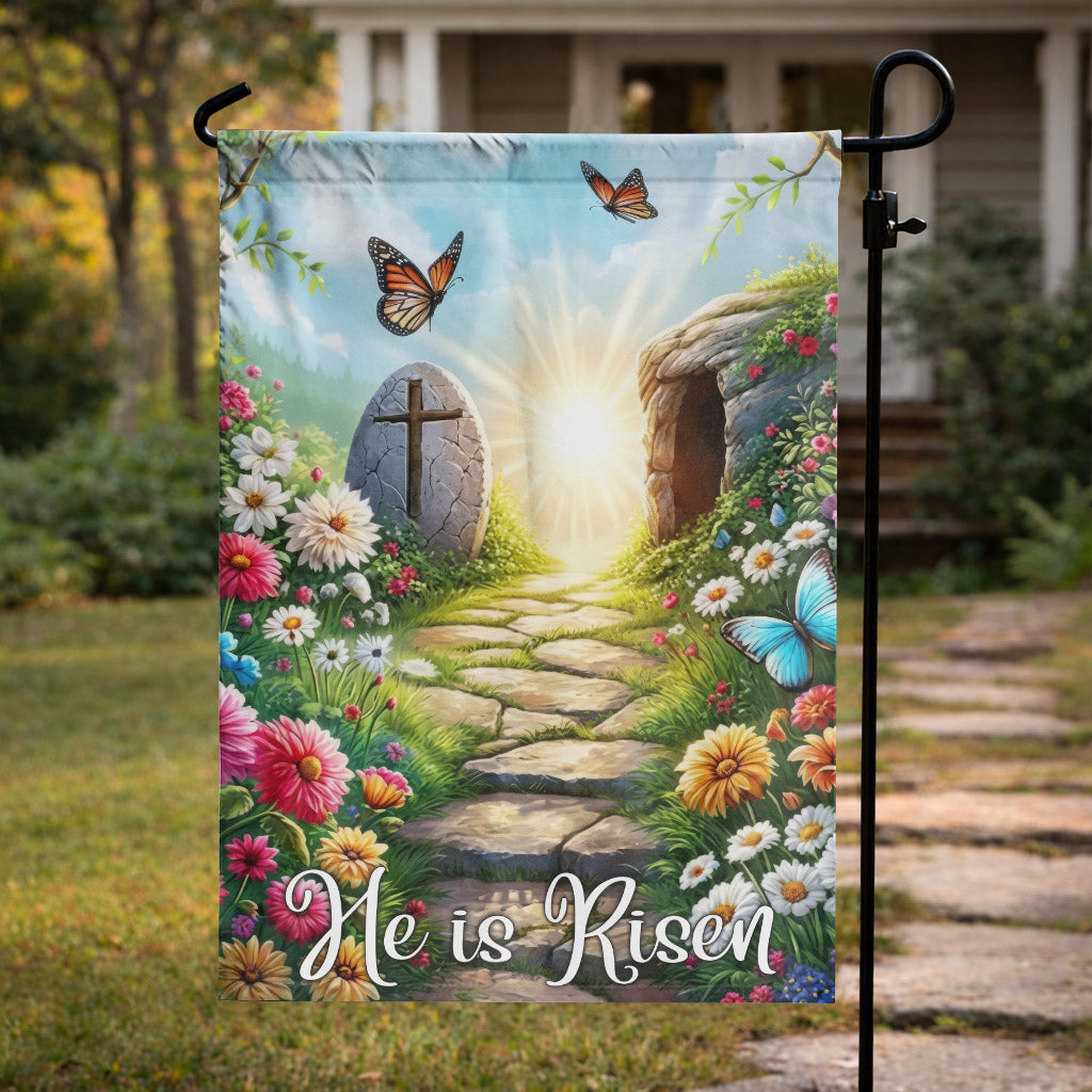 He Is Risen Empty Tomb Garden Flag