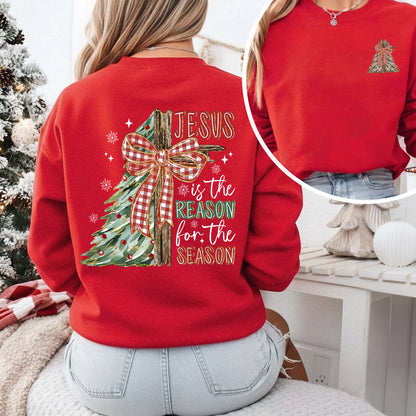 Jesus Is the Reason – Christmas Tree & Cross Bow Design - Two sides  - Merry Christmas - Unisex Tshirt / Hoodie / Sweatshirt