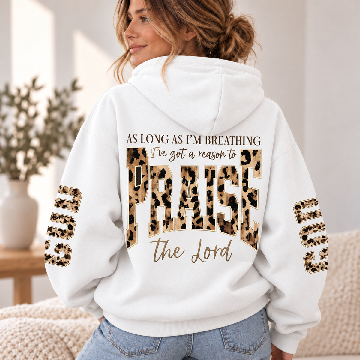 As Long As I'm Breathing I've Got a Reason to Praise the Lord – Leopard Print Christian Faith Hoodie