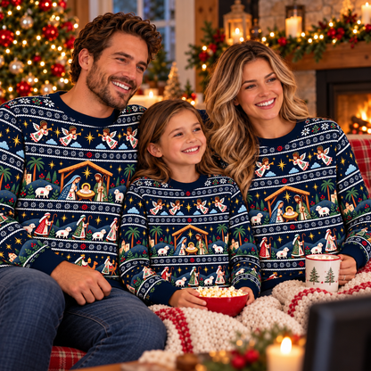 Nativity Scene Ugly Christmas Sweater – Jesus Birth Christian Faith Holiday Sweater