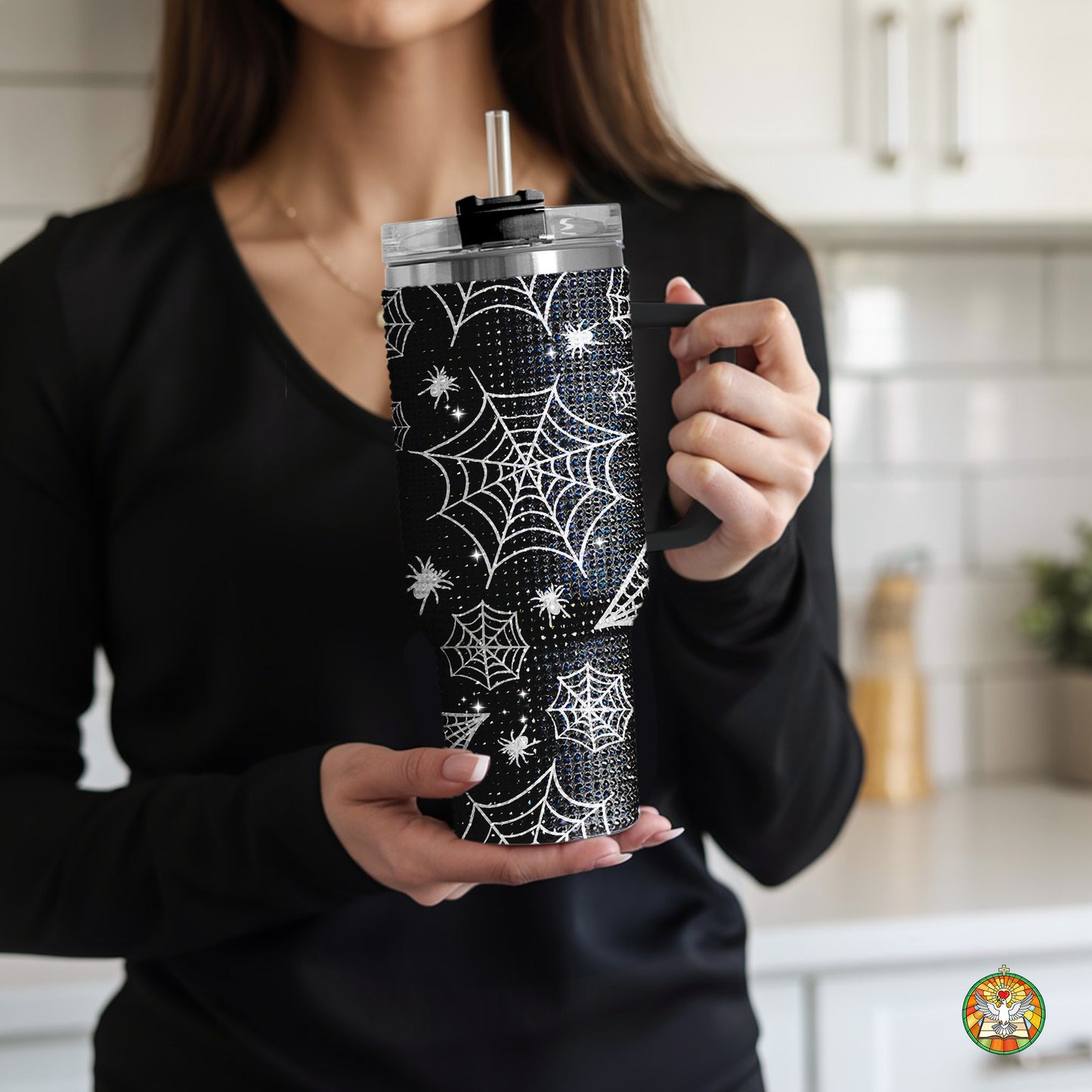 Spider Halloween Diamond Tumbler 40oz - Sparkling Spooky Rhinestone Cup