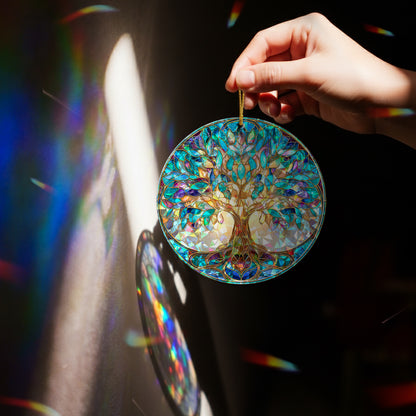 Vibrant Tree of Life Stained Glass Holographic Christmas Ornament | Symbol of Growth & Family | Colorful Holiday Keepsake